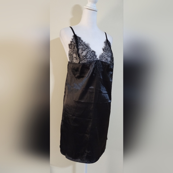 Sexy Black Silky Babydoll Lingerie Slip Dress Nightie Size M - Picture 1 of 9